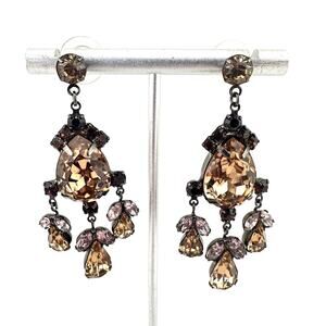 2.25” Tiara Misu Gunmetal Peach Lavender Wine Glass Rhinestone Dangle Earrings